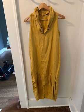 Sleeveless Mustard Yellow linen Midi Dress